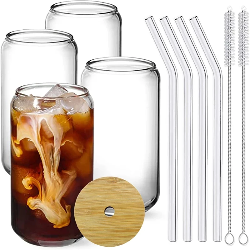 Taza de vidrio creativa con tapa de bambú, vaso de vidrio de alta borosilicato, duradero, para té, zumo, leche, café