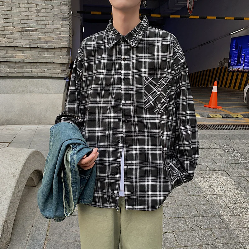 

Men's Long Sleeve Shirt 2022 Spring and Autumn Retro Plaid Long Sleeve Shirt Men's Loose Trend Casual Shirt Jacket