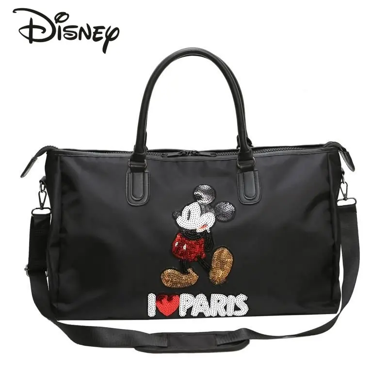 Disney Mickey High Quality Sequin Fitness Bag Cartoon Fashion Crossbody Handbag Multifunctional Storage Travel Bag Luggage Bag
