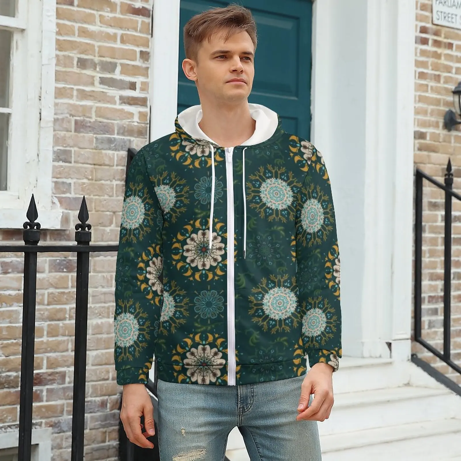

Aves Mandala Hoodie Retro Bohemia Print Streetwear For Man Hoodies For Man Winter Zip Up Hoodie Over Size
