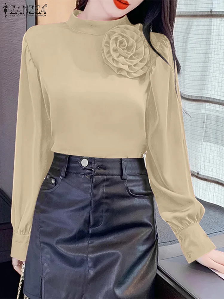 Женская атласная блузка ZANZEA с длинными рукавами-фонариками элегантная женская