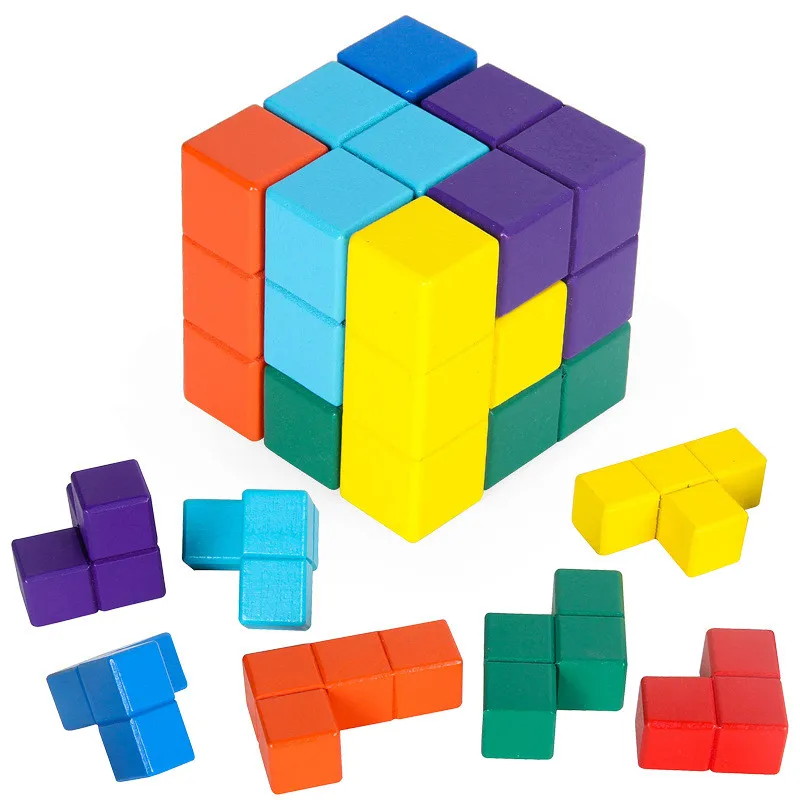 

Wooden Colorful Building Blocks Tangram Classic Cube Board Game 3D Wood Puzzle Jigsaw Toy Early Education Wisdom Toys For Child