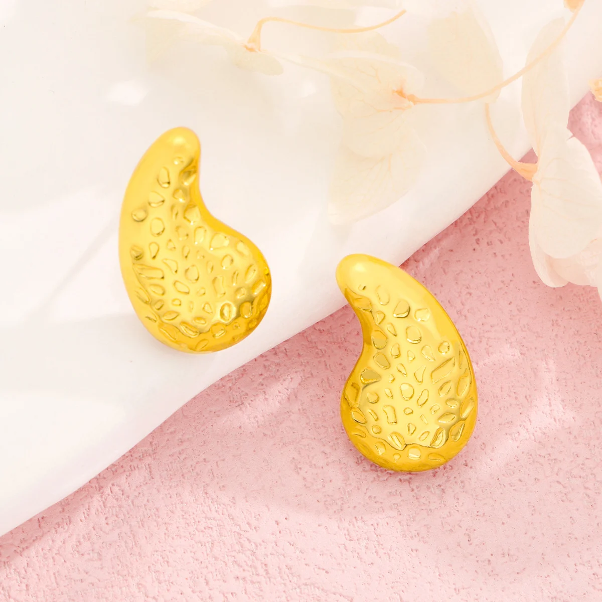 1 пара больших серег-капель из нержавеющей стали массивные ретро-текстуры в форме