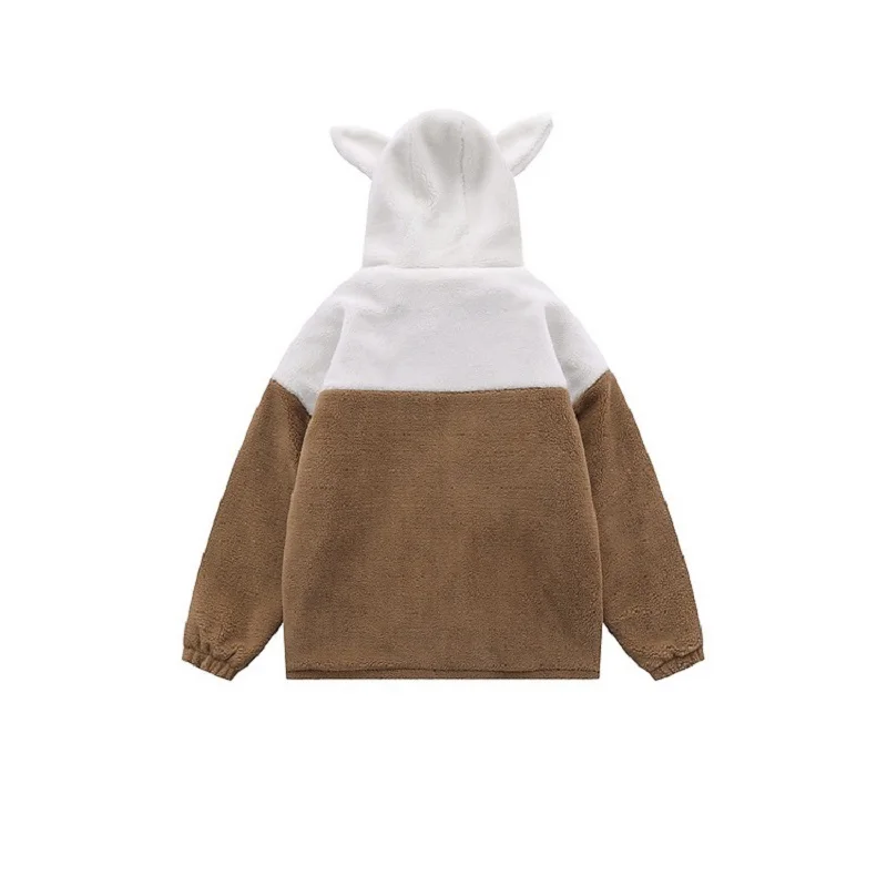 Rainbowtouches Winter Thicken Fleece Men Women Parkas Warm Jacket New Streetwear Fashion Patchwork Thermal Rabit Ear Hooded Coat