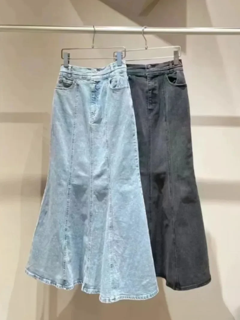 Юбка женская джинсовая средней длины винтажная простая повседневная в японском