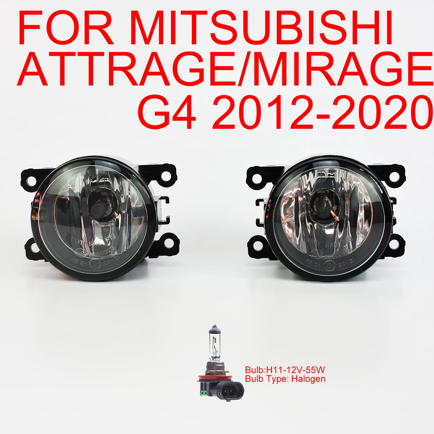 Pair Of Fog Lights For Mitsubishi Attrage Mirage G4 Sedan 2012 - 2020 Right & Left Side With Halogen Bulb H11 12V 55W