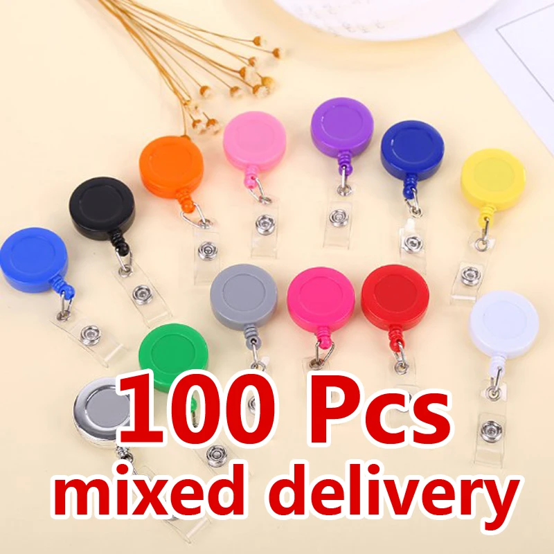 100 Pcs New Retractable Pull Badge Reel ID Card Holder Belt Clip Lanyard Name Tag Card For School Office