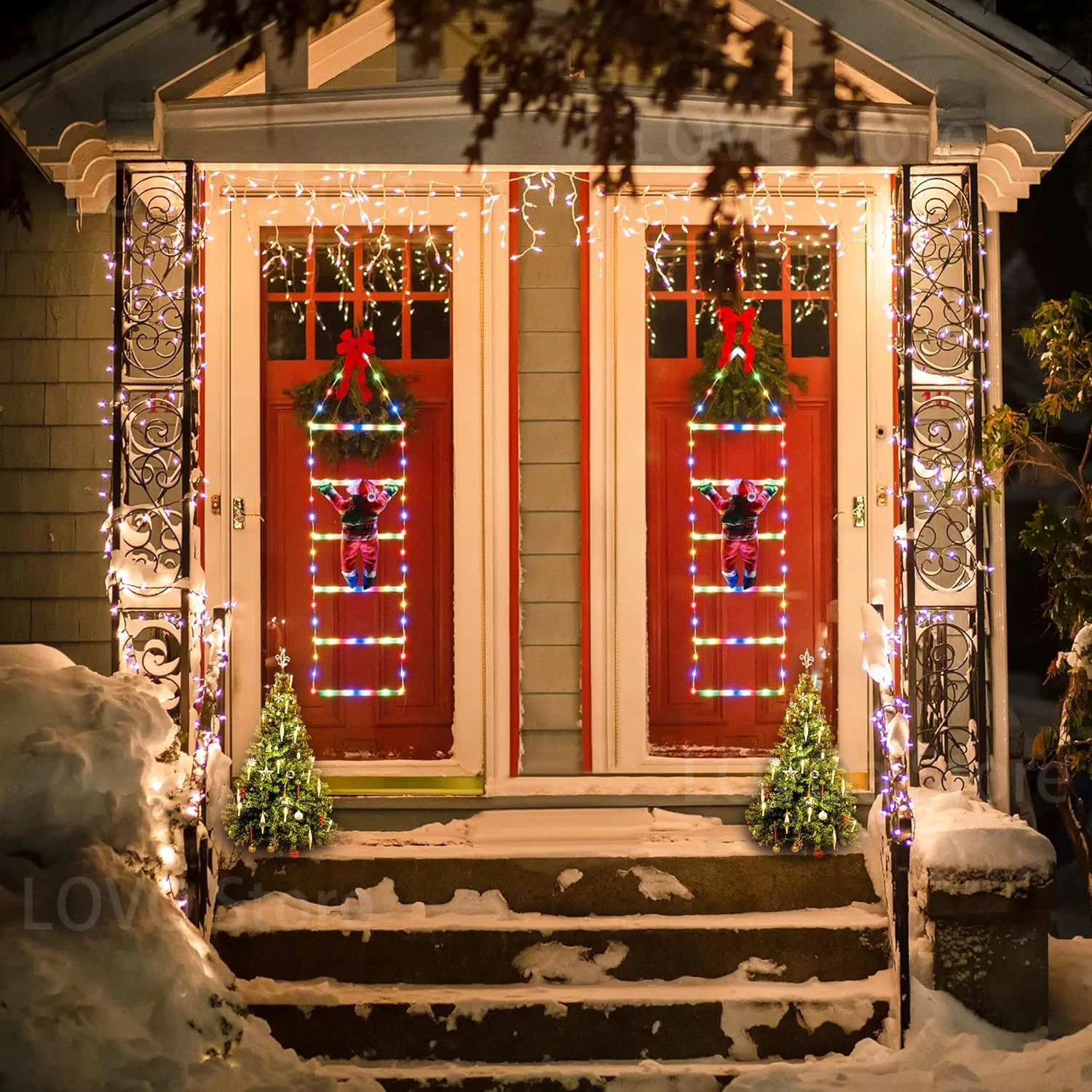 Дед Мороз лестница искусственная светодиодная уличная садовая