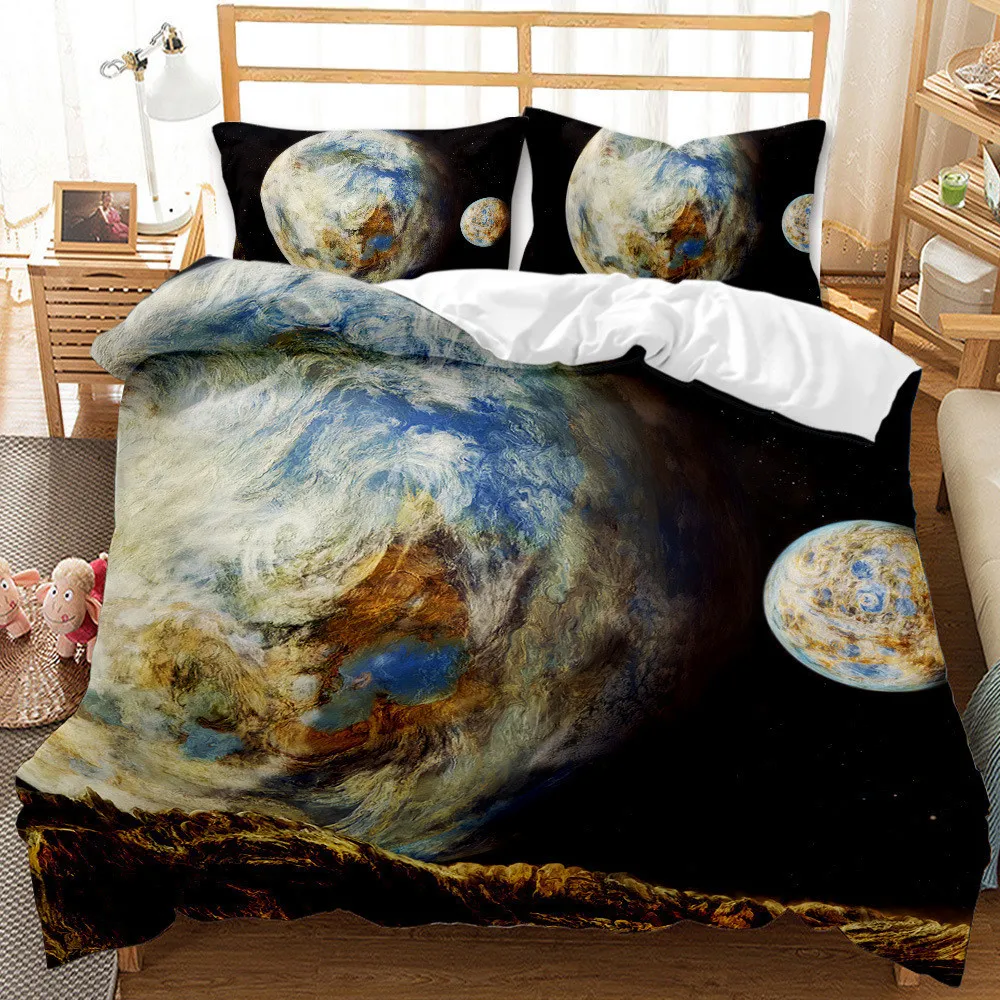 

Starry Sky Series Space Bedding Comforter Cover Set Queen Microfiber Decor Teens Kids Boy Galaxy Planet Printed Duvet Bedcloth