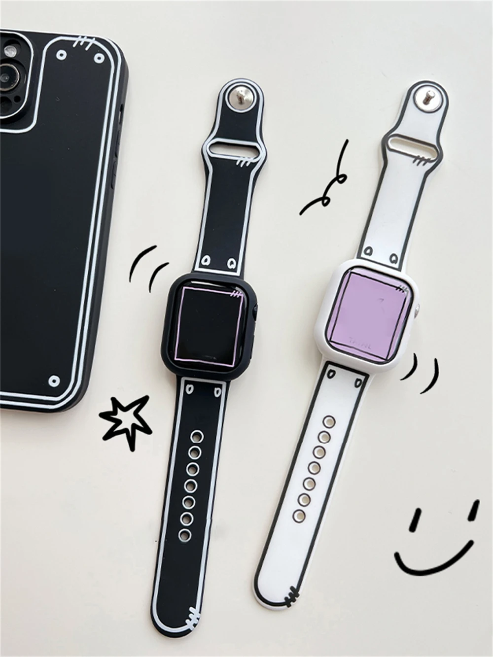 

Korean Comic Soft Strap + Case For Apple Watch Band 40mm 44mm 38mm 42mm 41 49 45 MM Silicone Bracelet For iWatch Series 8 7 5 SE