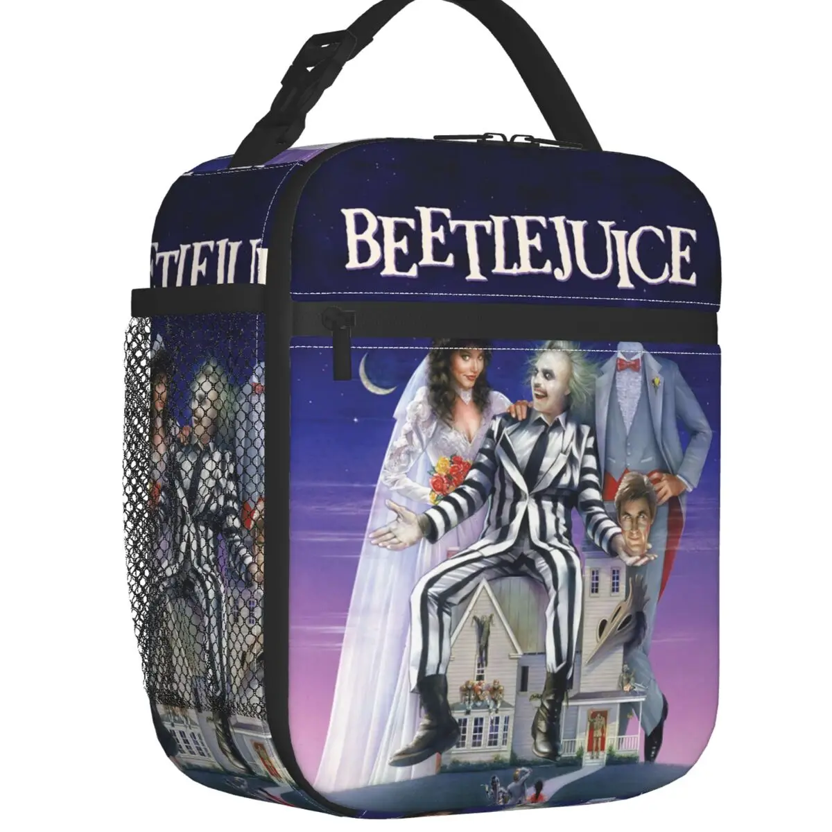 Tim Burton Beetlejuice Horror Film Insulated Lunch Bags for Outdoor Picnic Portable Cooler Thermal Lunch Box Women Children