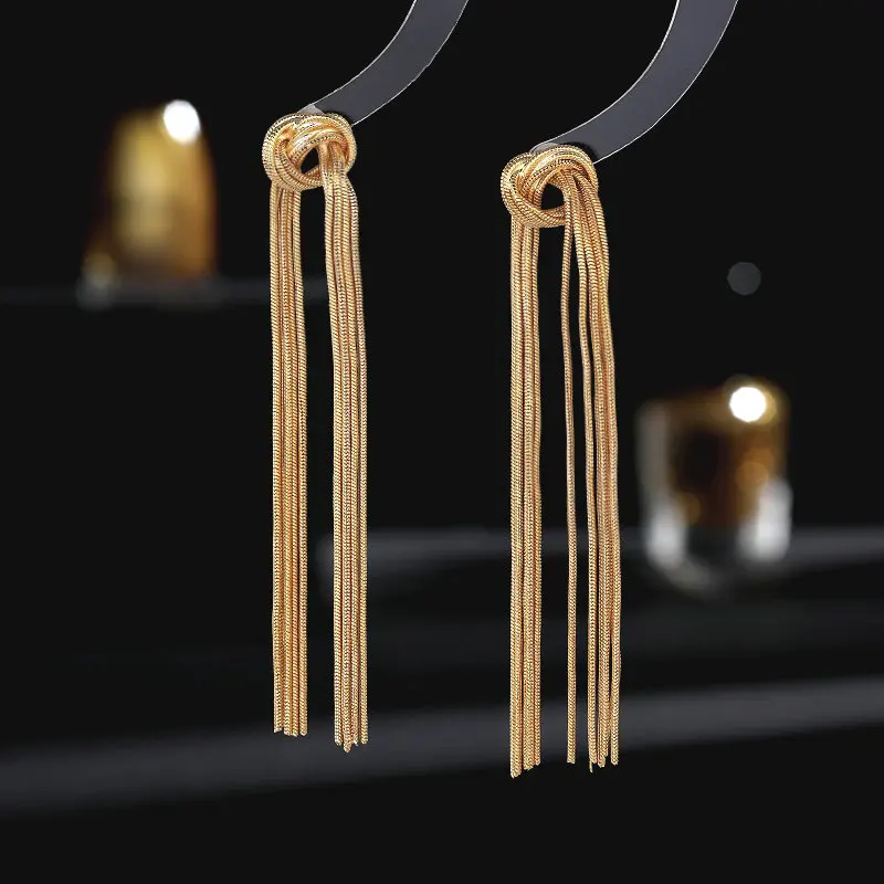 

Fashion Design Knot Tassel Dangle Earrings for Women Elegant Temperament Long Dangle Eardrop Brand Jewelry