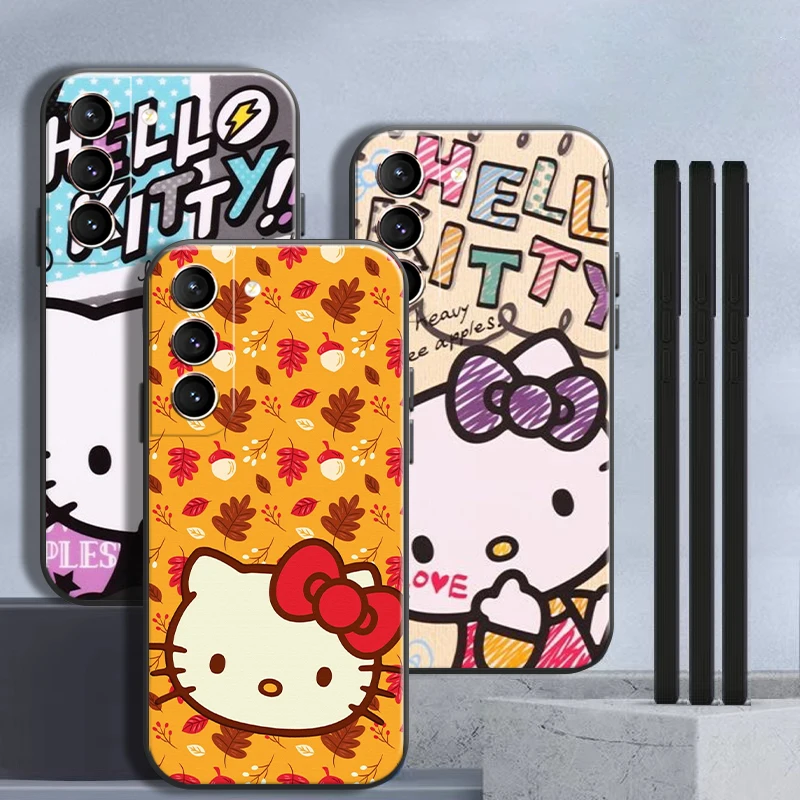 

Pretty Cartoon Hello Kitty For Samsung Galaxy S22 Ultra S21 S20 Plus FE 5G S9 S10 Lite S10E Plus 5G Phone Case Liquid Silicon
