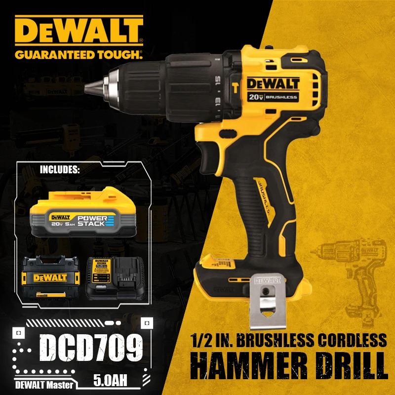 

DEWALT DCD709 Kit 1/2in Brushless Cordless Compact Hammer Drill/Driver 20V Lithium Power Tools 1650RPM 65NM With Battery Charger