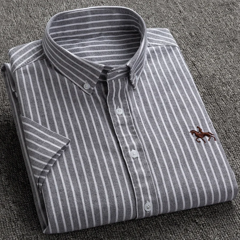 Summer 100% Cotton Oxford Short Sleeve Camisas Masculina Casual Slim Fit 6XL Mens Fashion Shirt