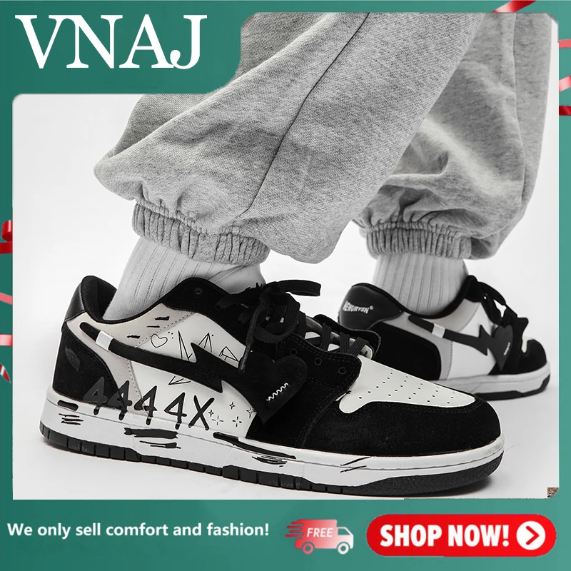 

VNAJ Men Shoes Graffiti Flat Summer Casual Shoes Heart Letter Breathable Outdoor Sports Shoes Korean Style Daily Round Toe Shoes