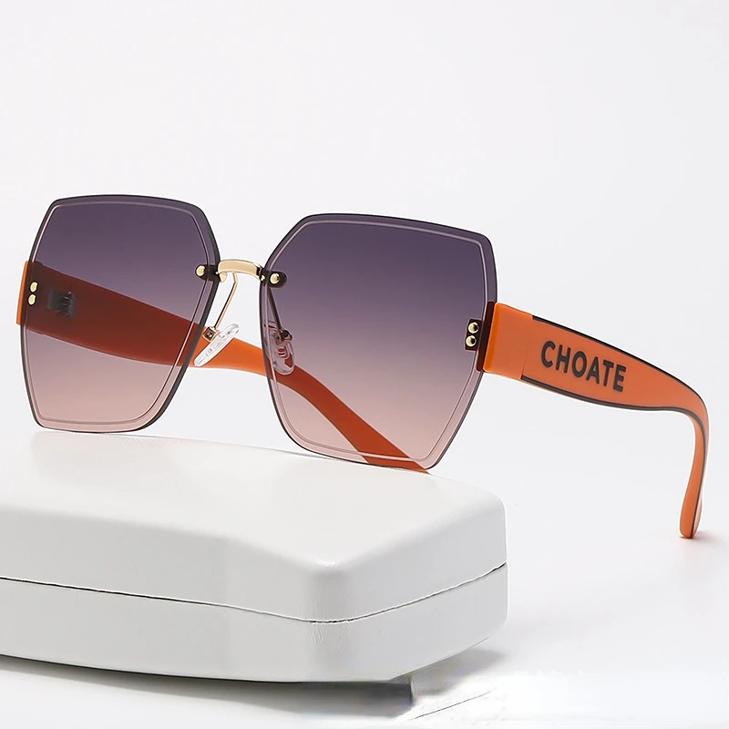 

2023 New Square Rimless Sunglasses Women Big Frame Sun Glasses with Letters Vintage Eyewear Men UV400 Oculos De Sol Sunglass
