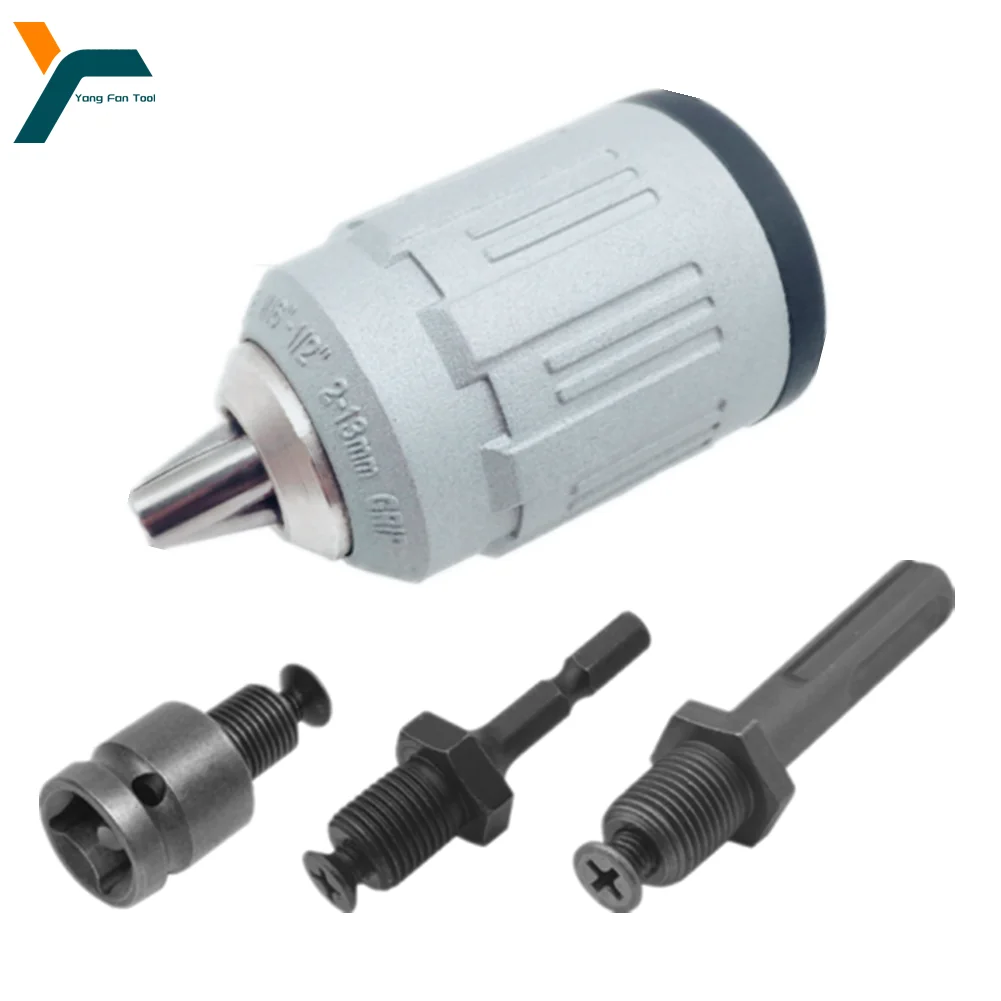 2-13mm Drill Chuck Converter 1/2-20UNF Self-Locking Keyless Quick Change Hex Shank SDS-Plus Square Socket Driver Tool Adaptor