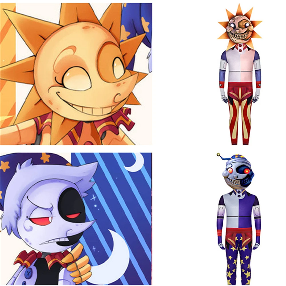 

Маскарадный костюм для Хэллоуина для детей, комбинезон FNAF Sun, костюм клоуна, маска для косплея, аниме, Рождественский подарок на день рождени...