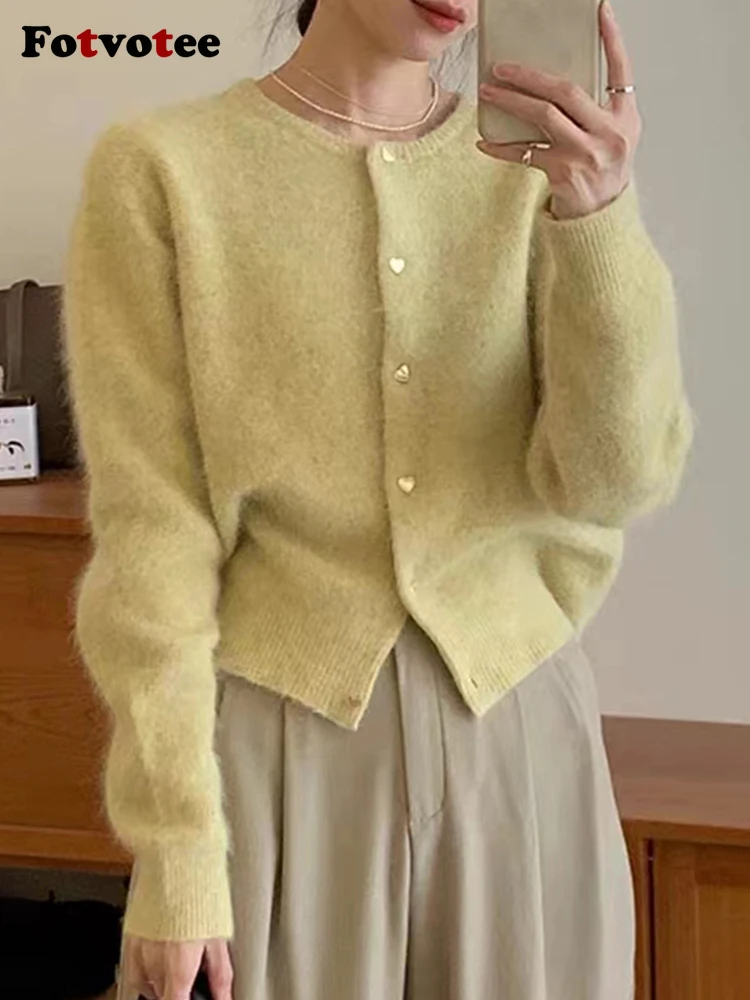 Женский Укороченный кардиган Fotvotee модный вязаный розовый свитер в Корейском