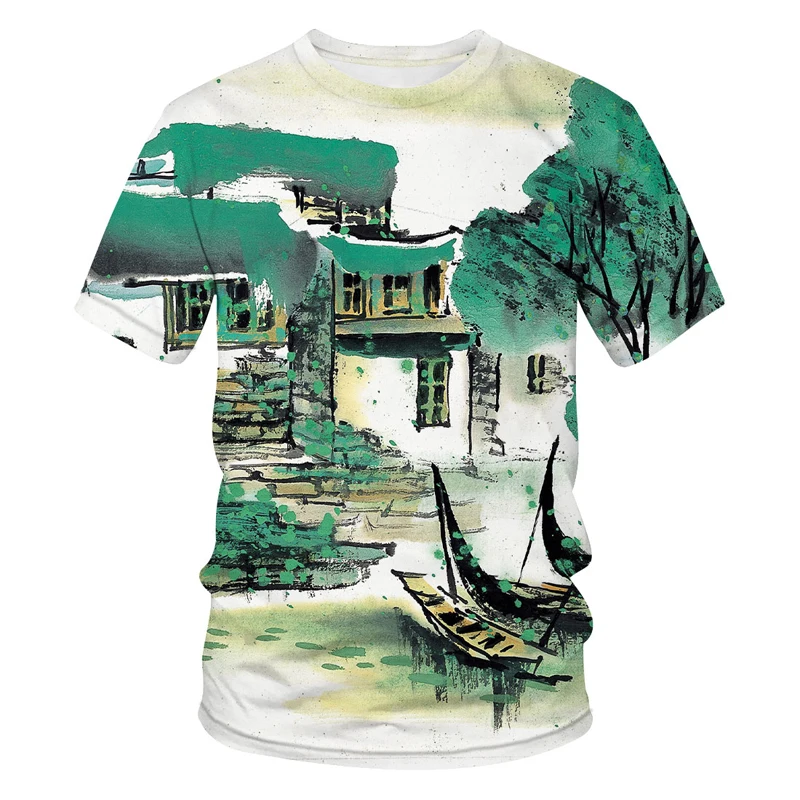 Мужская одежда 2021 футболка с ландшафтным рисунком летняя в стиле хип-хоп