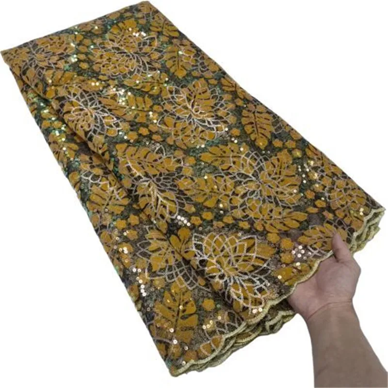 

African Lace Fabric 2023 Yellow High Quality French Lace Fabric With Colorful Sequins Nigerian Lace Fabrics For Wedding Sewing