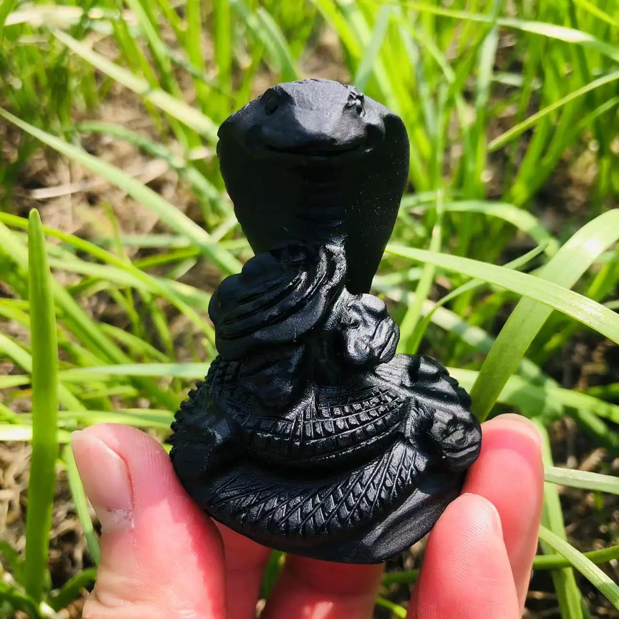 Ручная работа, черный обсидиан, кварцевый кристалл, животное, Кобра, натуральный драгоценный камень, змея, 60 мм-70 мм