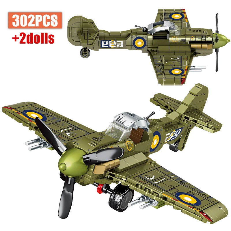 

302 PCS City Weapon British Fighter WW2 Military Aircraft Building Blocks Figures Airplane DIY Bricks Toys for Children Gifts