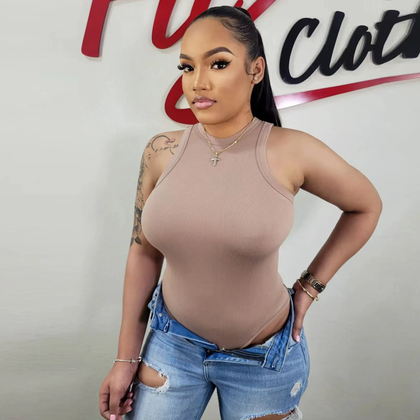 

Sexy One Piece Bodycon Bodysuit Sleeveless O Neck Open Basic Overalls Women Body Top Skinny Rompers Female