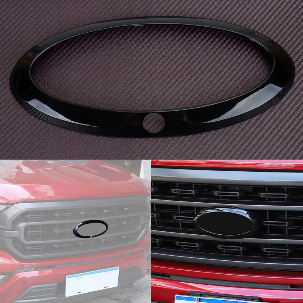 

Передний логотип автомобиля эмблема значок кольцо Обложка обшивка ABS пластик глянцевый черный подходит для Ford F150 2022-2021