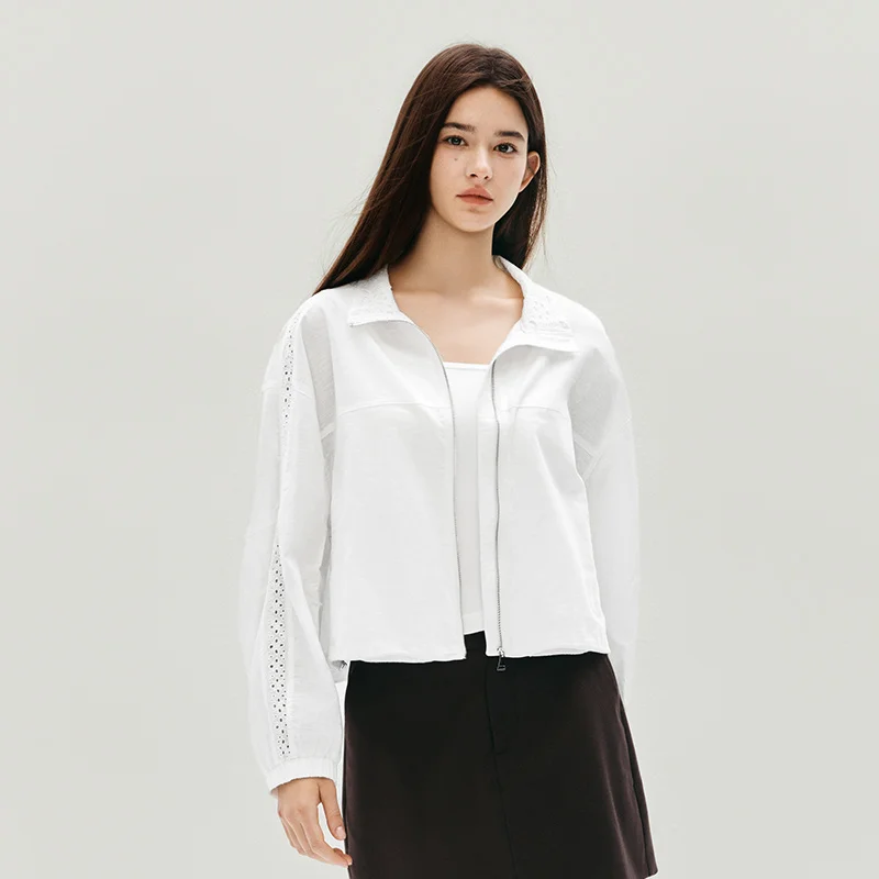 Фото Женская осенняя куртка Semir, короткая длина, кружевная свободная куртка с рукавами «летучая мышь», хлопково-льняная куртка с воротником-стойкой, новинка 2025 года, милая верхняя куртка №4