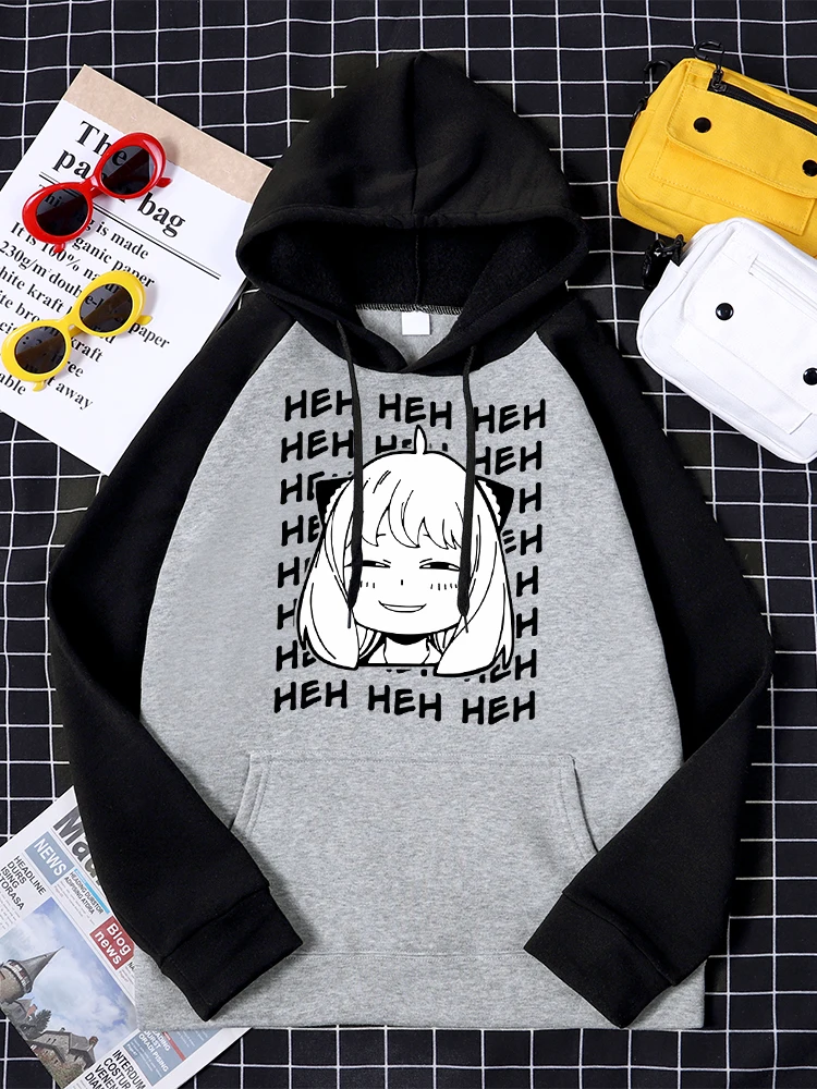 

Spy X Family Anya Heh Womanga Kawaii Print Woman Raglan Hoody Anime Cute Tops Simple Casual Pullover O-Neck Women Long Sleeves