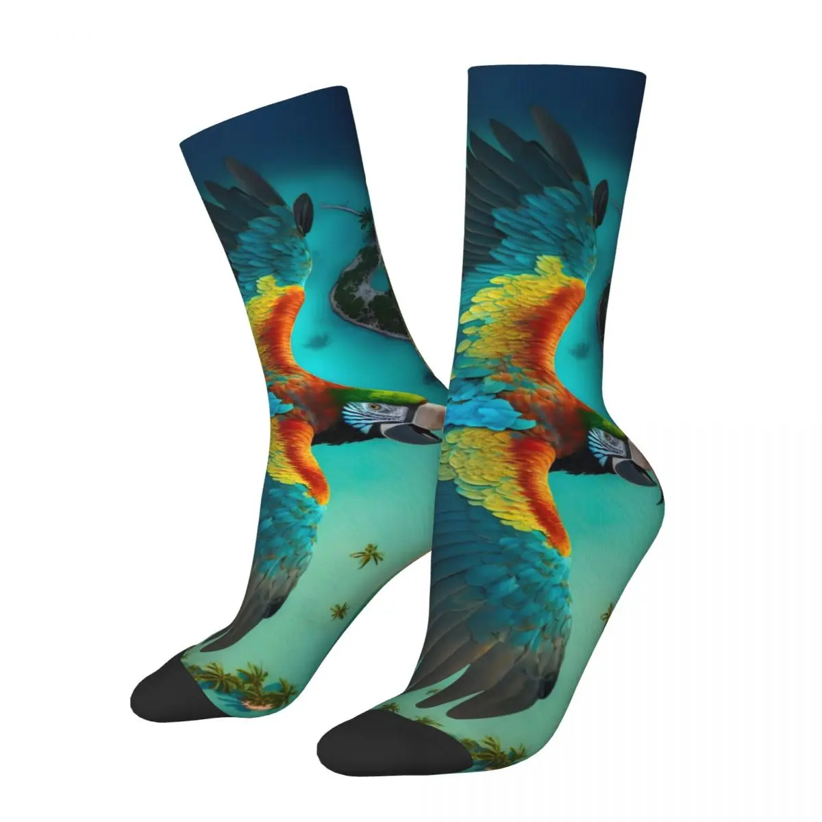 

Носки мужские компрессионные, забавные Веселые винтажные с изображением тропического островка, ара, Харадзюку, океанские глаза, в стиле хип-хоп, сумасшедшие носки с принтом в подарок