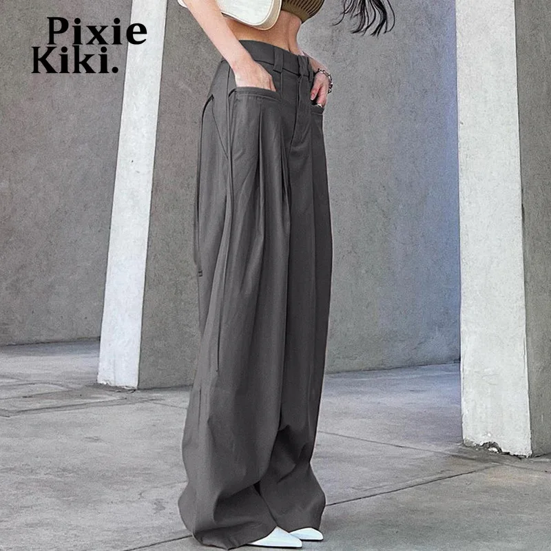 PixieKiki уличная одежда широкие брюки мешковатые женские модные 2023 серые свободные