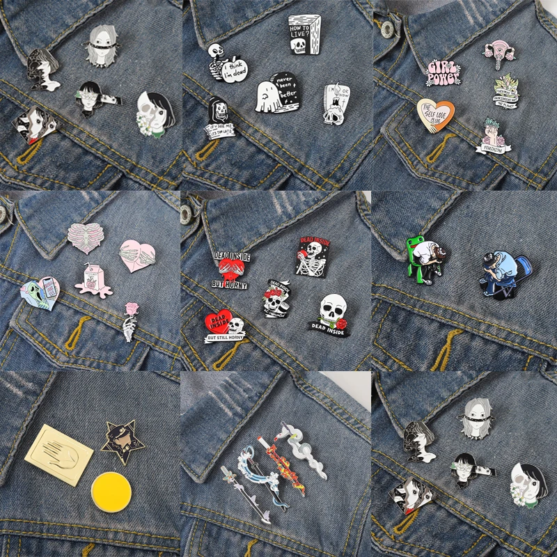 

3-5Pcs/Set Enamel Pin for Woman Feminism Girl Power Brooches Skull Flower Lapel Badge Demon Slayer Metal Pin for Friend Backpack