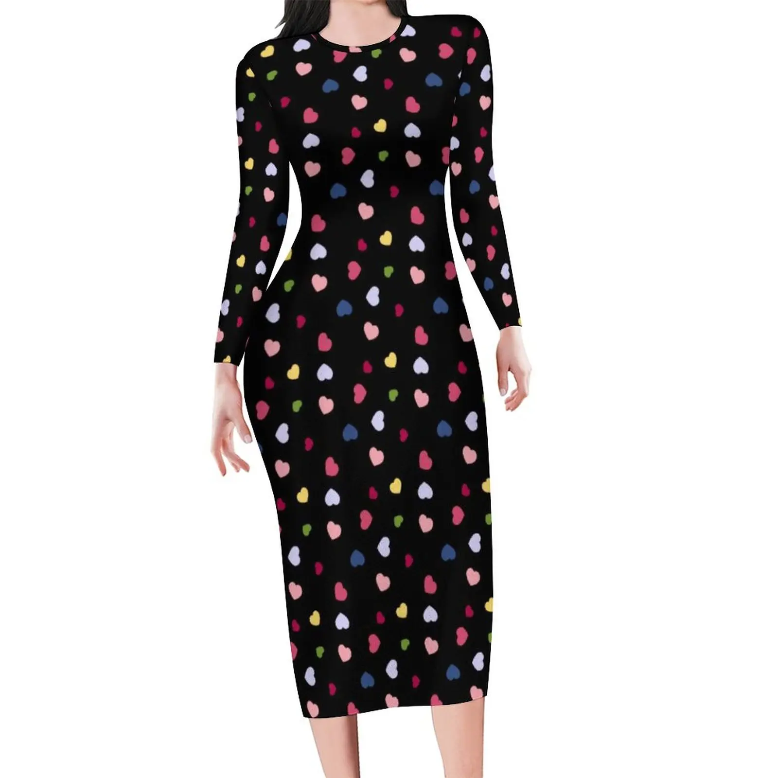 

Heart Dress Female Colorful Hearts Pattern Streetwear Bodycon Dress Holiday Long Sleeve Sexy Dresses Graphic Oversized Vestidos