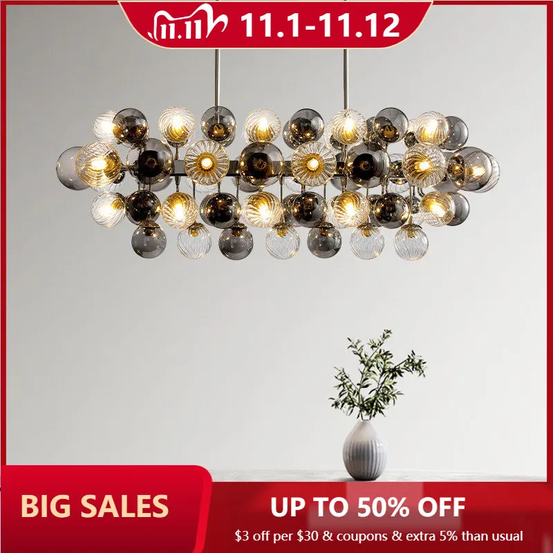 

Светодиодная люстра в скандинавском стиле, роскошная стеклянная лампа в виде шара G9 для столовой, металлическая комнатное освещение