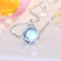 moonstone pendant necklace for women delicate deer antlers clavicle chain silver color neck jewelry for wife girlfriend gift a10