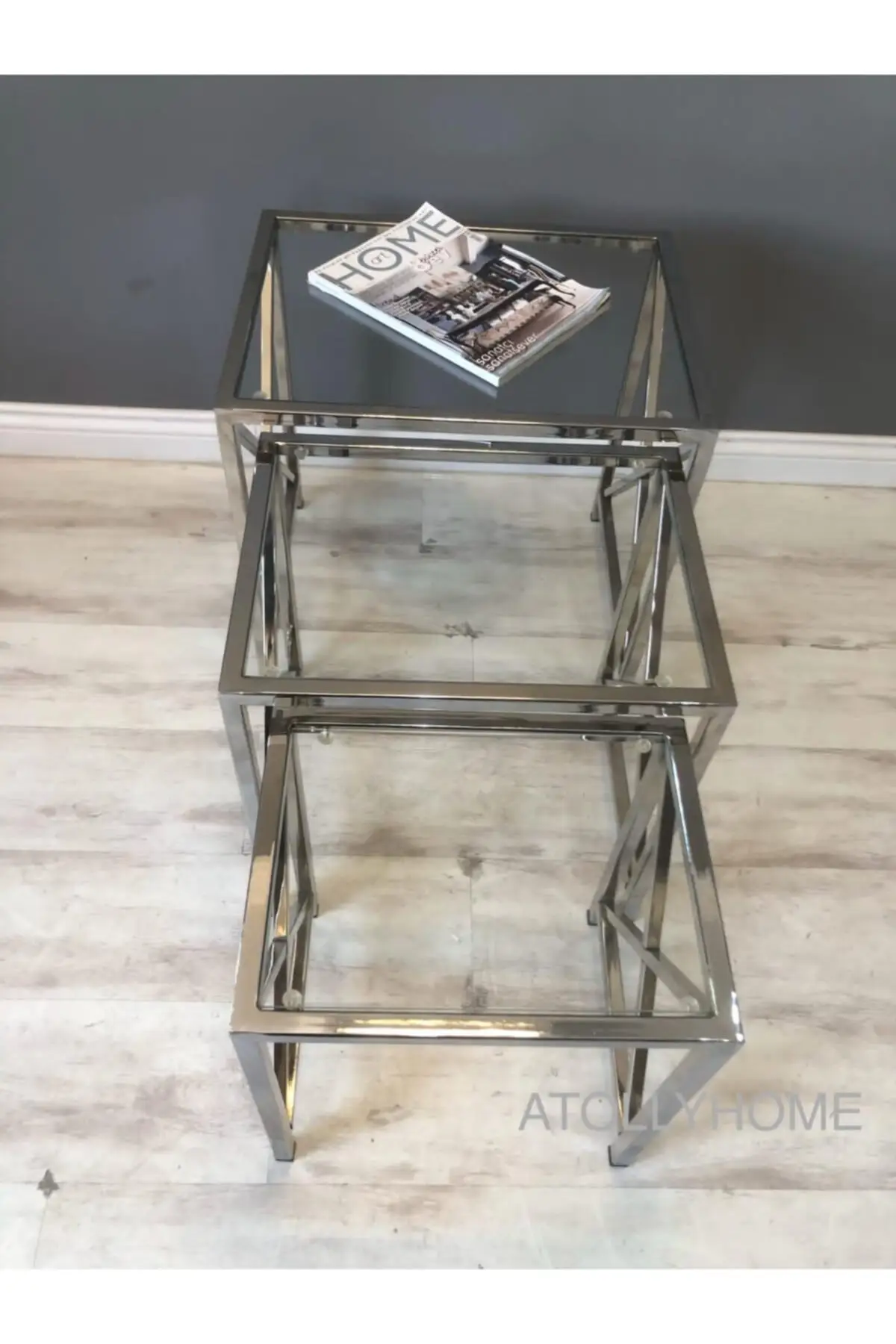 

Modern Chrome Nickel Glass Zigon coffe table