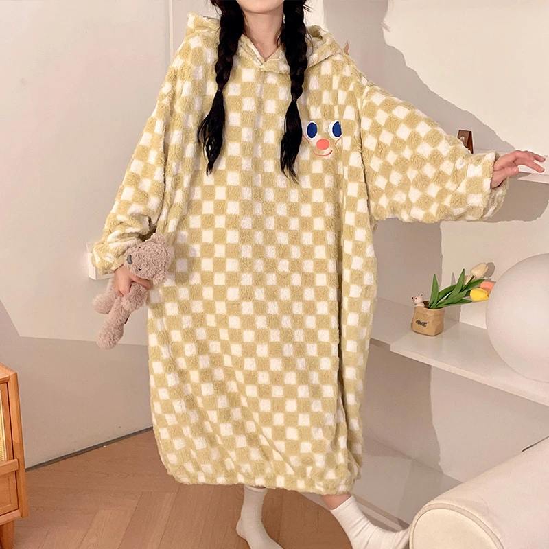 Ночная рубашка женская осенне-зимняя утолщенная длинная японская модная из