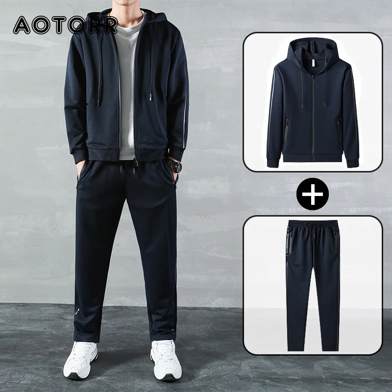 

Men's Casual Zipper Tracksuit Jacket + Sweatpant 2pcs Suit Autumn Male Sports Suit Outdoor Jogging Set Plus Size Dropshipping