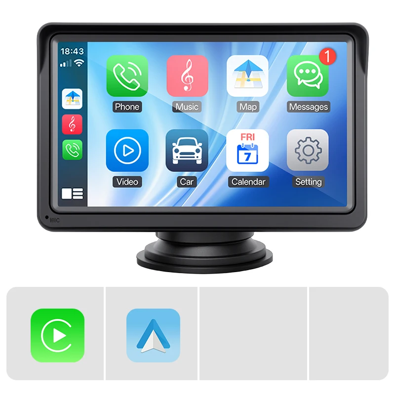 

Портативный Автомобильный Монитор Hippcron 7 Дюймов С Сенсорным Экраном, Беспроводным CarPlay И Android Auto, Поддержкой Камеры