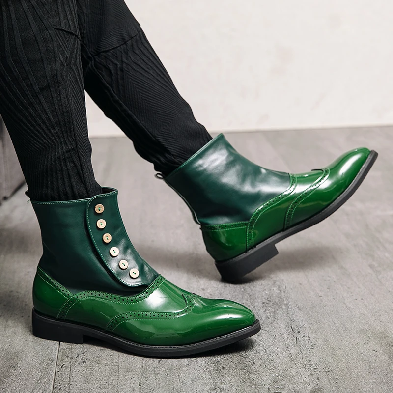 

Winter Green Tall Boots Men High Quality Flat Fashion Designer Pointed Toe Shoes Chelsea Boots Men Zapatillas Hombre mo-892