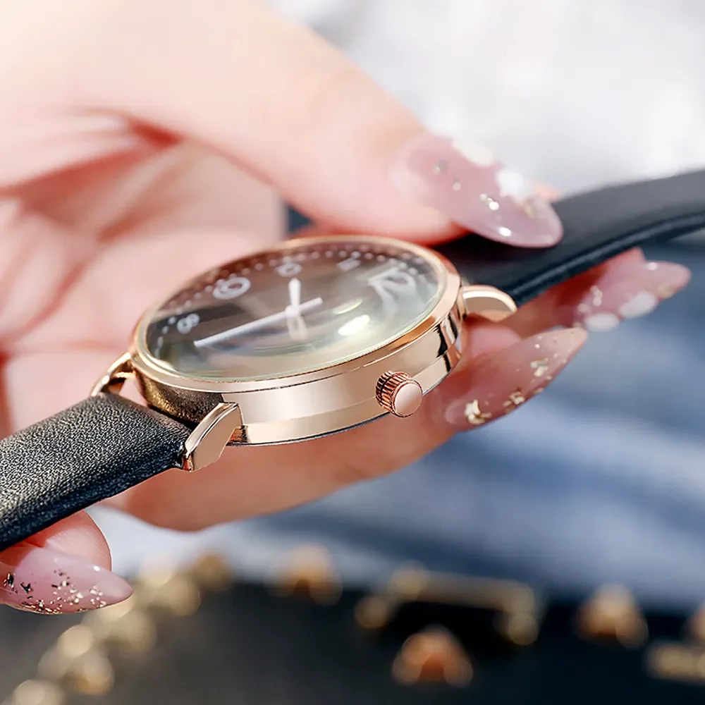 Women Luxury Quartz Alloy Watch Ladies Fashion Stainless Steel Dial Casual Bracele Watch Leather Wristwatch Zegarek Damski