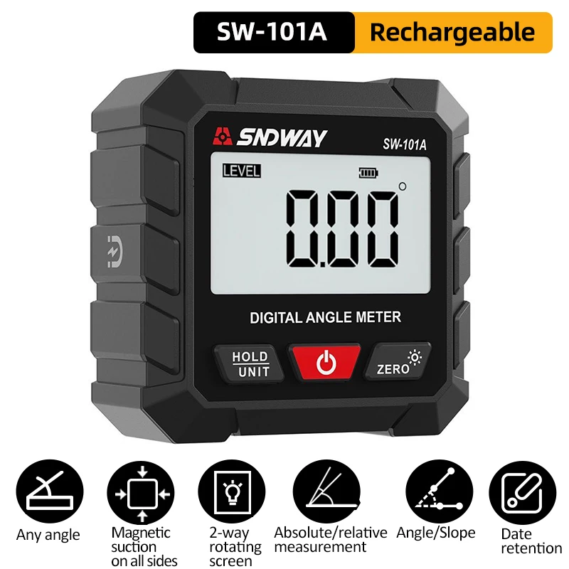 SW-101A Цифровой инклинометр 4-сторонний магнитный 4x90 ° Измерение угла наклона