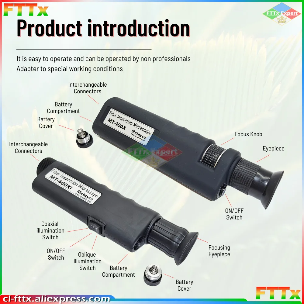 2023 New Fiber Optic Inspection Optical Microscope MT-400Xi/200Xi/400X/200X 1.25 & 2.5mm Adapters Handheld