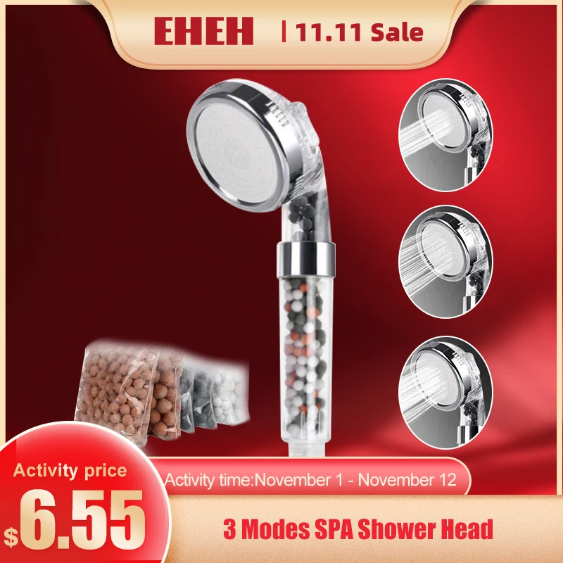 EHEH New Arrival 3 Modes SPA Shower Head High Pressure Saving Water Shower Nozzle Premium Bathroom Water Filter 4 Types