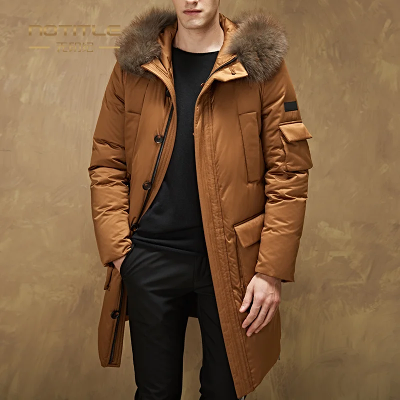 

Winter Medium Long 90% White Goose Down for Men with Large Fur Collar Puffer Jacket Jaqueta Masculina Inverno