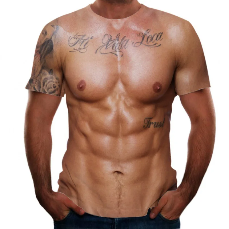 

Футболка мужская с объемным принтом, стильная тенниска большого размера в стиле панк, крутая с круглым вырезом и трехмерной графикой, индив...