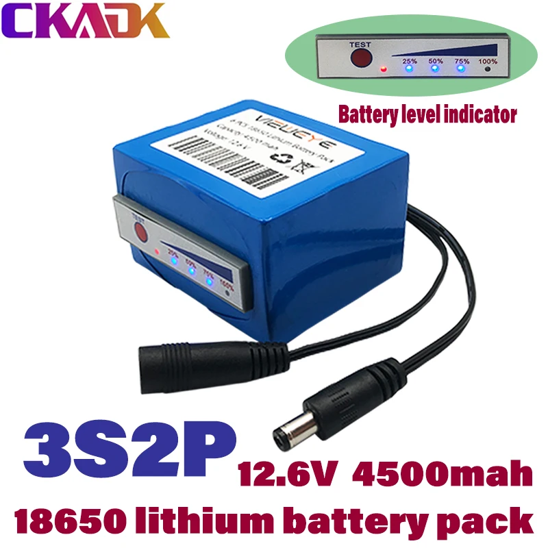 

2022 11.1v/12.6v 18650 Lithium Battery Pack 3s2p 12v 4500mAh Fish Detector Underwater Fishing Camera Indicator Portable Source